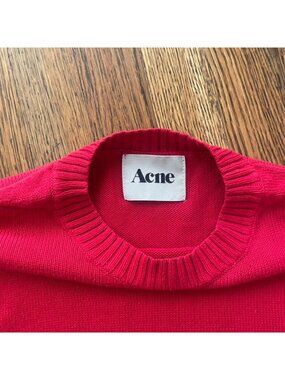ACNE Red Cotton Knit Crew Neck Sweater, Size: M